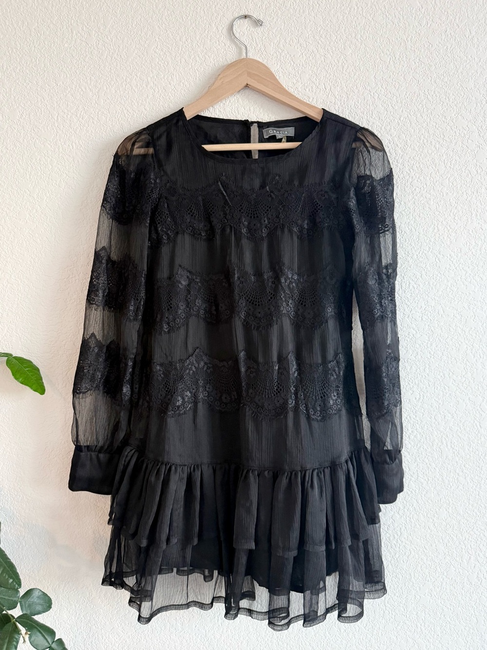 Black Lace Long-Sleeve Mini Dress